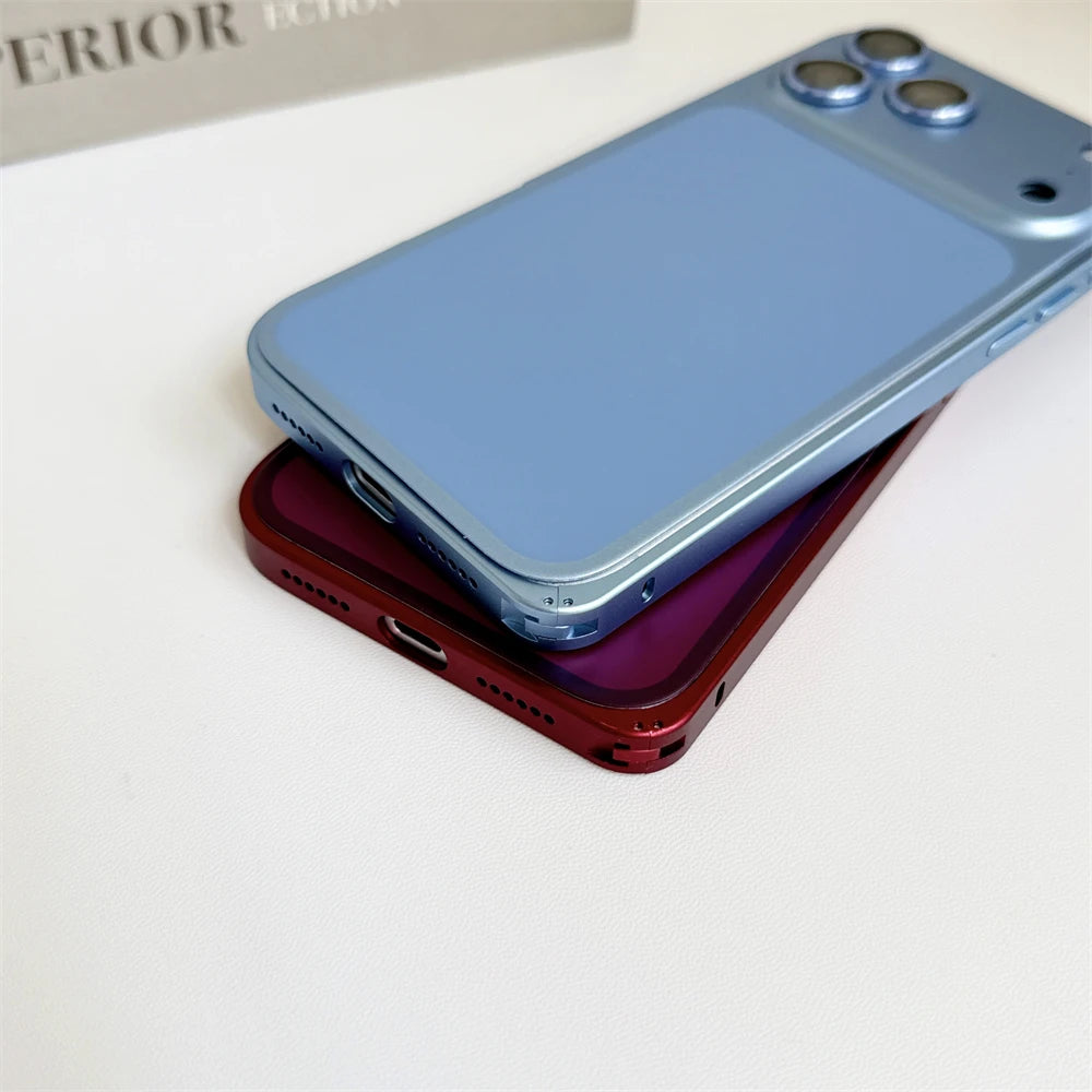 Metal Pure Frame Phone Case For iPhone 18 17 16 15 14 13 12 Pro Max Instant Convert Luxury Alloy Border Bumper Paste Phone Cover