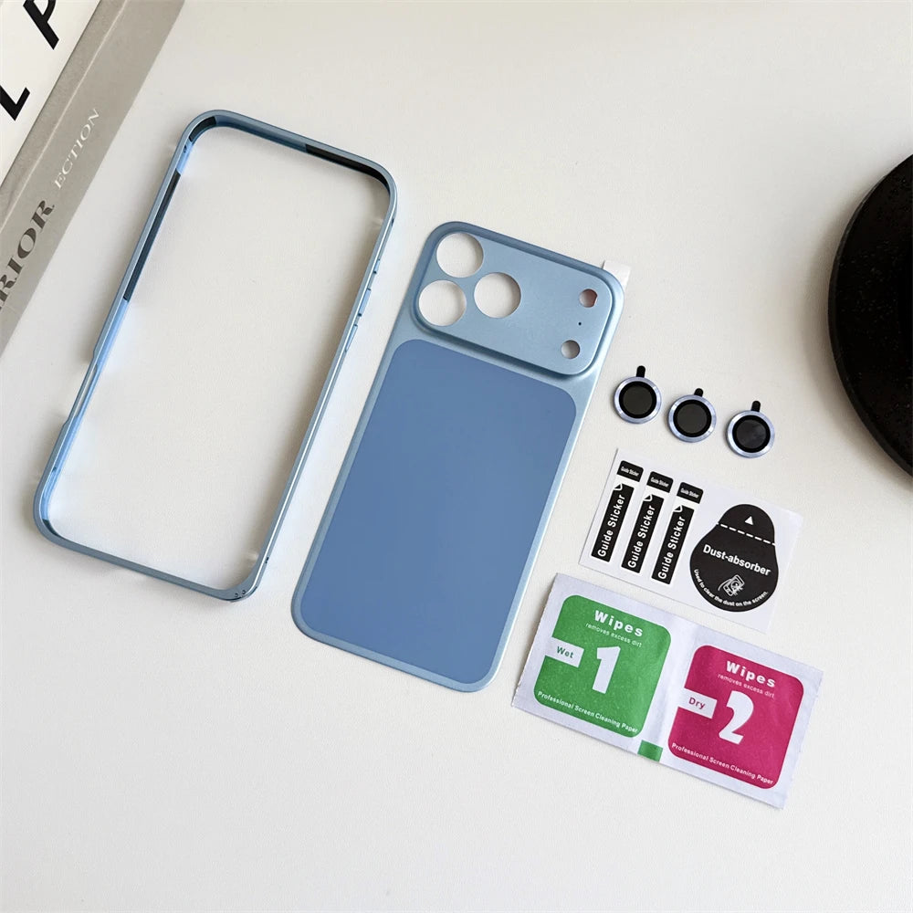 Metal Pure Frame Phone Case For iPhone 18 17 16 15 14 13 12 Pro Max Instant Convert Luxury Alloy Border Bumper Paste Phone Cover